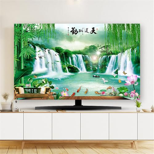 Hixingo Copertura Antipolvere per TV, Motivo Bambù Verde 3D Copri Televisore 32-80inch Copertura Televisore Cover TV Elastica Copri TV Protezione TV Universale (40-43inch,Cascata)