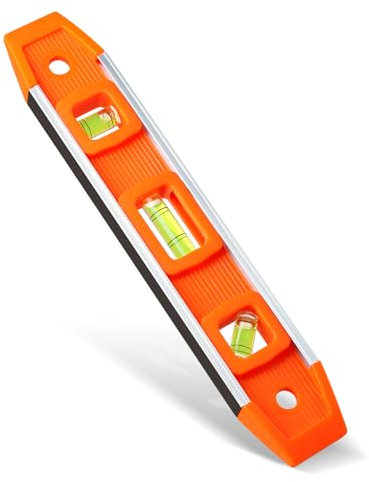 Niveau à Bulle Torpédo Magnétique, Niveau à Bulle Aimanté Incassable à 3 Fioles pour les Professionnels, Niveau de Bateau, Niveau d'échafaudage pour Constructeurs, Bricolage à Domicile, Pose de Brique