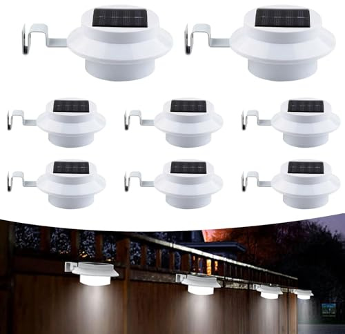 Afoxon 6Pack Solar Gutter Lights Outdoor Decorative Waterproof Led Fence Lamp for Lighting Railing, Outside Wall, Deck, Garden, Path, Backyard, Sidewalk, Yard, Patio, No Drilling Installation