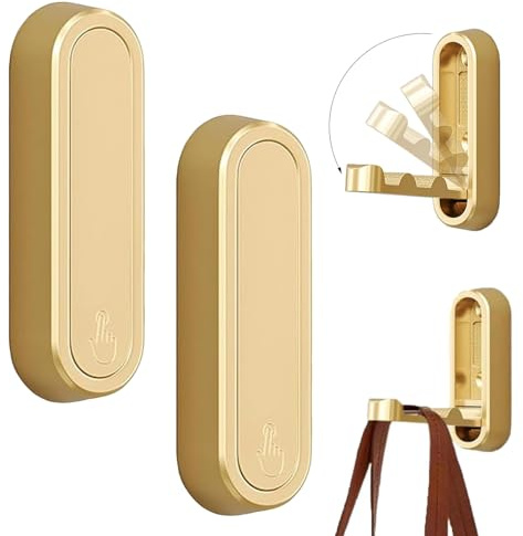 ZcrPrn Foldable Wall Hook, Hanger Hooks, 2 Pcs Gold Heavy Duty Coat Hooks, Folding Hooks for Hanging Coats, Towels, Backpacks, Bags, Folding Hook Wall Mounted for Bathroom Bedroom