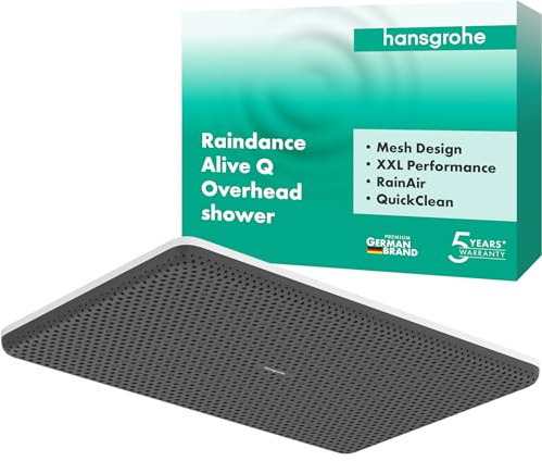 hansgrohe Raindance Alive Q - Kopfbrause, Duschbrause (340 x 210 mm), Regendusche mit 1 Strahlart für Wand- oder Deckenmontage, Brausekopf mit Antikalk-Funktion, Mattweiß, 24530700