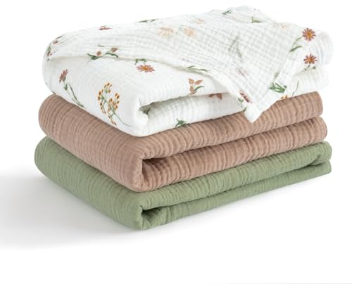 TILLYOU 3er Set Musselintücher Baby Pucktuch 75x100 cm Musselin Decke Baby Pucktücher 100% Baumwolle Babydecke, Blumig