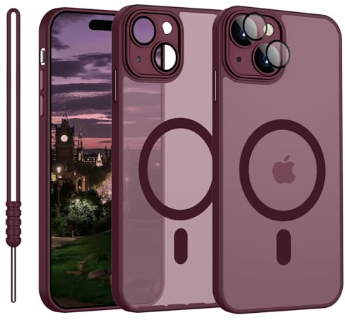 YUANDMI für iPhone 15 Plus Hülle kompatibel mit MagSafe, Hanyhülle für iPhone 15 Plus Magnetisch Dünn Matte Touch Kameraschutz, Anti-Gelb rutschfest Kratzfest Schutz Stoßfest Hülle Dunkel Rot