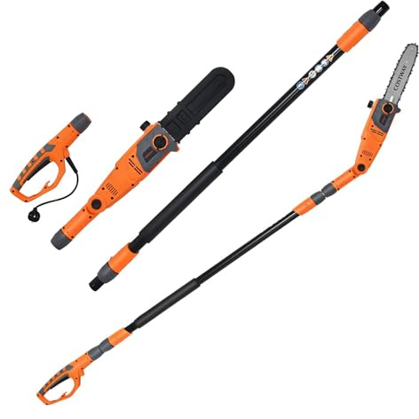 FANTASK Teleskopisk elektrisk skaftsåg med såghuvud, 212–286 cm, 11 m/s, 750 W, elektrisk, multivinkel, aluminium, professionell motorsåg för gård, trädgård, orange