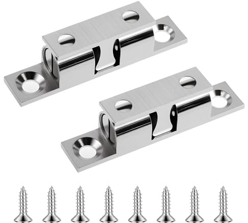 FOCMKEAS 2 Pcs 50mm Adjustable Double Ball Tension Roller Catch Latch Silver Brass Double Roller Catch Cabinet Latch for Furniture Locking Like Cabinets, Wardrobes & Windows Door Latch