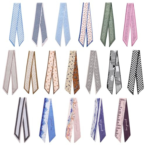 kodinsiivous 18 Stück Seidentuch Haartuch Damen zum Binden,86x6.5CM Bunte Schals Handtaschen Zubehör&Style Modische Haare Hals Accessoires,Scarves als Schals für Seidentücher Elegante Haartücher