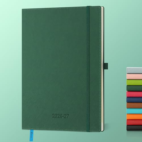 IN-LUXPRO Kalender 2026 2027 Wochenplaner Horizontal PU-Hartschale | 18 Monate Terminplaner (Jul 2026 bis Dezember 2027) in A4 29x21,5CM ausgestattet Monatsregister Einstecktasche, Grün