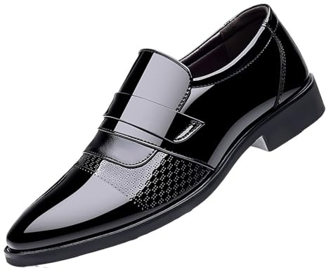 Herrskor Med Spetsiga Tå For Affärer Och Bröllop, Andningsbara, Formella Skor I Lackskinn Med Halkfria Sulor(Black,40 EU)