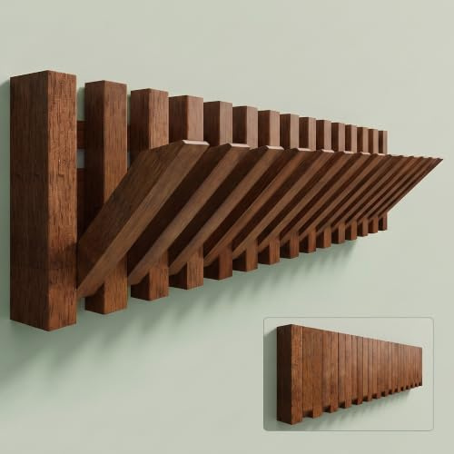 Mai & Mai Kleiderhaken aus Holz mit 14 magnetischen Klapphaken Wallnuss | Garderobenleiste zum Kleben oder Bohren, Garderobenhaken Wandgarderobe Wandhaken für Bad Küche Flur, 554mm Twigro-01