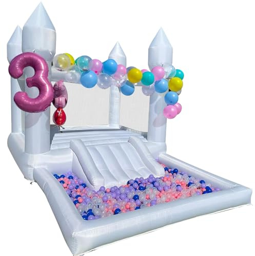 iLink-outer White Bounce House for Kids Without Air Blower-13x8x8FT Oxford White Bouncy House with Slide & Ball Pit, Perfect for Parties & Events,Safe and Fun for All Ages-Does not Include Air Blower