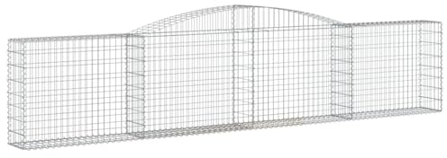 Gecheer Gabione mit Hochbogen 400x30x80/100 cm Verzinktes Eisen, Gabionenkörbe Gabionenwand Steinkorb Gabione Mauer für Garten Sichtschutz Gartenbegrenzung Terrasse153524