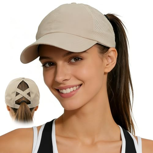 dellyy Cappello da Baseball Donna Estivo, Berretto da Baseball da Donna a Coda di Cavallo con Visiera, Regolabile Traspirante Cappellino da Sole Asciugatura Rapida per Sport All'aperto
