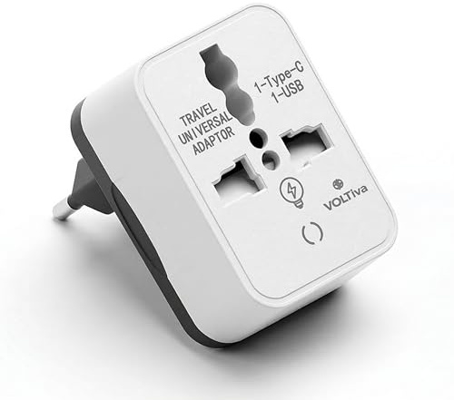Universell reseadapter med USB- och Type-C-port – europeisk standardkontakt med flera länder – CE- och RoHS-certifierad – kompakt ABS-design vit