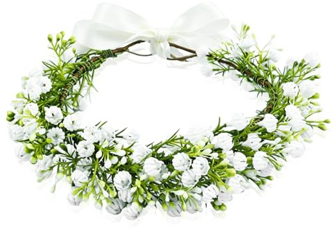 Blumenkranz Haare Hochzeit, Braut Haarschmuck Blumenkranz, Blumen Krone Haarreif, Blumen Haarkranz Weiss für Hochzeit Zeremonie Geburtstag Party