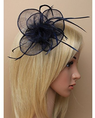 6618 Fascinator / Fascinator aus Sinamay und Feder, auf Clip und Brosche, Marineblau