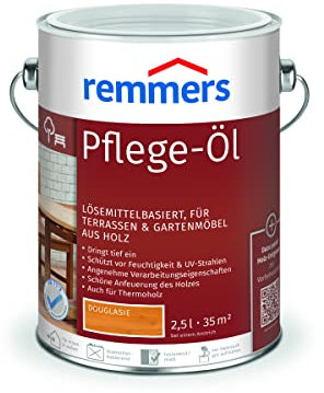 Remmers Pflege-Öl douglasie, 2,5 Liter, Holzöl für Holz innen und außen, wasserabweisend, wetterfest, für Gartenmöbel und Holzterrassen geeignet