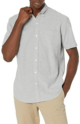 Amazon Essentials Men's Regular-Fit Short-Sleeve Pocket Oxford Shirt, Grey, XL