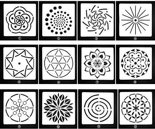 Dotting Malvorlagen Schablonen, Mandala Rock Punktierung Werkzeuge, für DIY Dekor, Felsen Stein, Airbrush, Felsen und Walls Art, Type C 12
