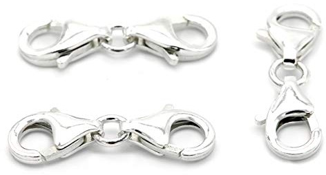 NaturSchatulle Doppel Karabinerverschluss 100% Sterling Silber 925 I 1 Stück Schmuckverschluss 34mm Karabinerhaken Kettenverschluss Basteln Schmuckherstellung