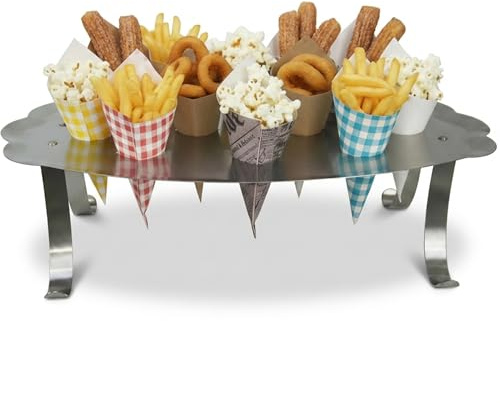 Friteshop Catering Tray with Removable Legs – Stainless Steel, 10-Slot Snack Cone Holder Stand for Finger Foods – 22x14x6 in, Lightweight, Heavy Duty, Rust-Resistant - Food Display Stands for Party