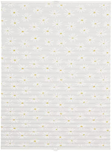 ondeco Plissee auf Maß Motive für alle Fenster innen, Montage in Glasleiste mit Spannschuh, Sonnenschutz-Rollo lichtschutz und Blickdicht Weiß Motiv Flower B: 41-50 cm, H: 101-150 cm