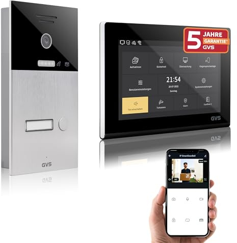 GVS IP Video Türsprechanlage mit Türöffner, 1x 7 Zoll Monitor & App | Smarte Video Türklingel mit Kamera und Monitor & App - Gegensprechanlage für 1 Familienhaus (AVS1084U)