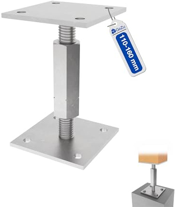 GeZu Impex Pfostenträger Andy Höhenverstellbar 70 x 70 mm Verstellbereich 115 - 160 mm Galvanisch Verzinkt Verstellbar Pfostenanker Stützenfuß