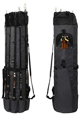 LEADALLWAY Fishing Pole Bag,Durable Folding Oxford Fabric Fishing Tackle Carry Case Bag Multifunction Large Capacity Waterproof Fishing Rod Case Holds 5 Poles