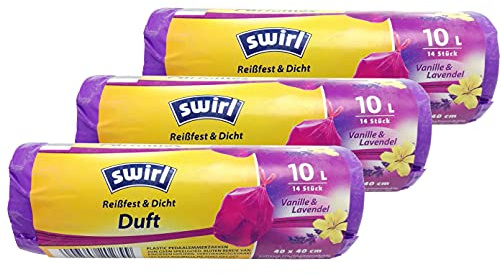 Swirl doftsoppåse vaniljlavendel med dragband, 10 liter, 3 rullar med 14 påsar vardera, lila
