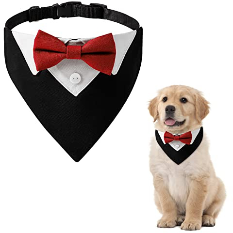 Haacraho röd hund smokingbandana, bomull, formell hundkrage med fluga och slips för hundar och katter, storlek S, 1 st