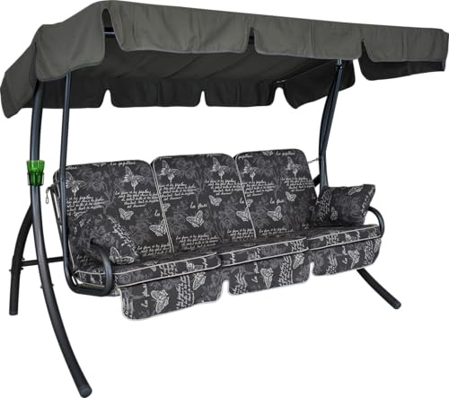 ANGERER Hollywoodschaukel Comfort grau Schmetterling | Gartenschaukel Made in Germany, Schaukel zum Sitzen, Liegen und Entspannen, inklusive Bett-Funktion, einfache Montage