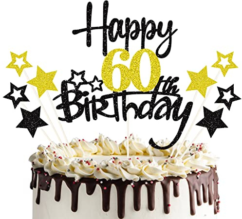 60 Geburtstag Tortendeko Happy 60 Birthday Cake Topper 60. Tortendeko 60th Kuchen Topper Glitzer Kuchendeko 60 Jahre Cupcake Toppers für 60 Geburtstag Party Dekoration