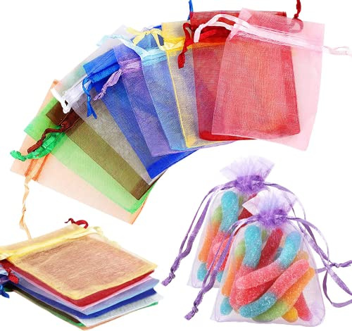 120 Stück Organzasäckchen, Organza Säckchen 7x9cm, Organzabeutel Bunt mit Kordelzug, Geschenkbeutel Organza, für Hochzeit, Festival Süßigkeiten Party(Mehrfarbig)