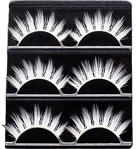 Haowul 3 Paare Weißes Natürliches Kreuz Falsche Wimpern Anime Make -up Maskerade Müssen Falsche Wimpern Verwenden, Übertrieben Weiß Übertrieben