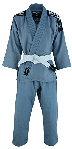 Playwell Kinder Elite BJJ Jiu Jitsu Uniform GI – Weiß (mit weißem BJJ Gürtel), grau, M