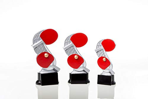 eberin · Tischtennis-Pokal, Resinfigur Tischtennis, Silber und rot, mit Wunschtext, Größe 16 cm