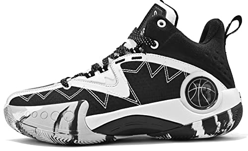 ASHION Men's Basketball Shoes Fashion Breathable Non Slip Sneakers Mens Arch Support Running Sport Shoes Black White 8