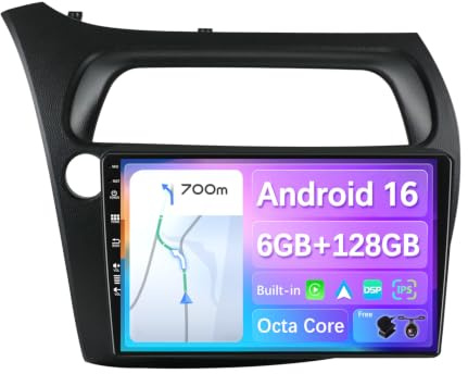 BXLIYER - [8-Core, 6G+128G] - Android 16 IPS Autoradio pour Honda Civic (2006-2012) - sans Fil Carplay + Android Auto - LED Caméra + MIC - 2 Din 9 Pouce - DSP Dab Volant WLAN 360-Caméra Fast-Boot AHD