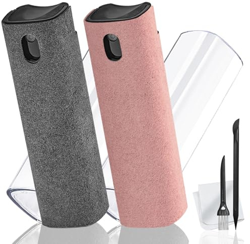 2 Pack Screen Cleaner Spray and Wipe for Laptop Monitor and Car Screens, Phone Touchscreen Mist Cleaning Kit for Cellphone, Tablet, PC, Computer, LCD, Eyeglass, iPhone, iPad, Mac Pro - Grey and Pink