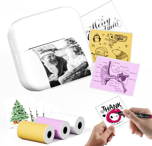 Phomemo Mini Drucker, M02X Aufkleber Drucker für Smartphone Taschendrucker Bluetooth Fotodrucker für Geschenke, DIY Erstellung, Studiennotizen, Fotos,Tragbarer Thermodrucker mit 3 Rollen Papier