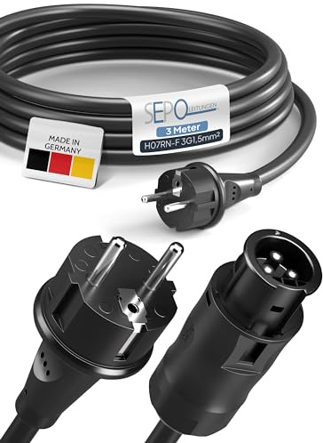 SEPO-Leitungen BC01 Balkonkraftwerk Kabel – Buchse auf Schuko Stecker 3m (IP44) inkl. 0% MwSt. gem. § 12 Abs. 3 UStG – AC-Verlängerungskabel für Wechselrichter Deye, Envertech, TSUN, NEP