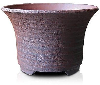 Bonsai-Topf, rund, gestreiftes Muster, Shi-dei-Aka-Ara-dei (violetter Schlamm), Yokkaichi Banko-Yaki, tiefe Keramik, Wildblumen, Zimmerpflanzen, Agave, Baby, Bonsai, Kaktus, verschiedene Kiefer und