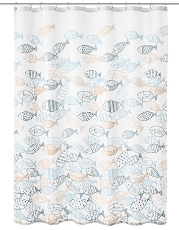 Kleine Wolke Duschvorhang Textil SARDINAS Multicolor 180 x 200 cm | OEKO-TEX zertifiziert, wasserabweisend, verstärkte Ösen, mit Beschwerungsband, weiches Textilgewebe, maschinenwaschbar