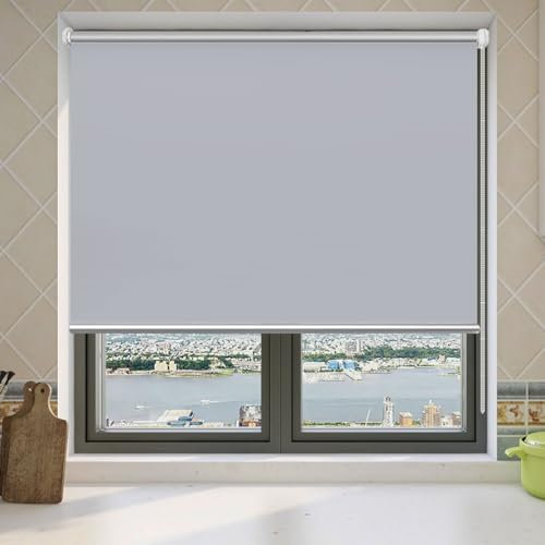 Verdunkelungsrollo Klemmfix Ohne Bohren 85 x 80 cm Hitzeschutz und Sichtschutz Seitenzugrollo Verdunkelungs-Rollo Höhe Stufenlos Verstellbar für Fenster und Tür, Hellgrau