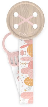 SUAVINEX, Schnullerkette, Schnullerband, Clip, für Babys +0 Monate, Schnullerkette Stoff, Weiche und Flexible, Dreams Pink