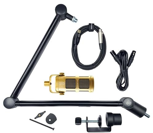 Paquete de grabación de voz, micrófono, brazo de brazo, cables USB y XLR, kit profesional para podcast, transmisión, transmisión, juegos y VC, no requiere alimentación fantasma, garantía de micrófono