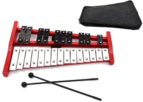 25 Noten Glockenspiel Xylophon für Kinder Mit Metalltasten & Holzsockel - Handpercussion Mit 2 Schlägeln, Tragbar, Tragetasche - Schlaginstrument für Performance Musikkonzert