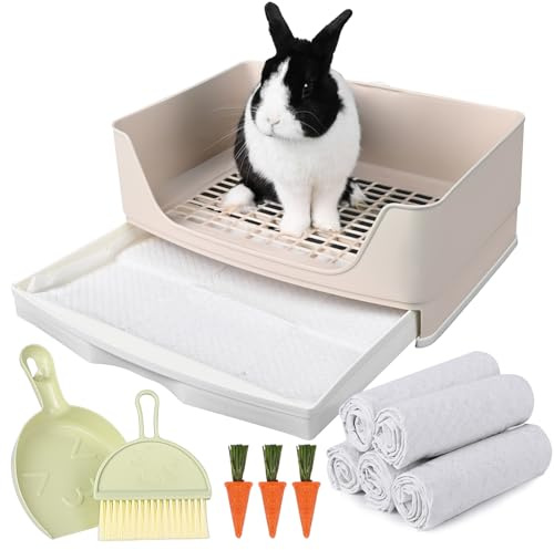 Yuoaes Large Rabbit Litter Box Bunny Potty Training Corner Litter Pan with Drawer Comes with Liners Rabbit Pee Pads, Small Animal Bedding Toilet for Adult Guinea Pig, Ferret, Hamster, Bunnies