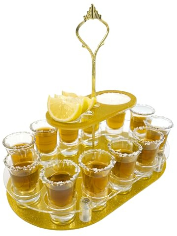 Daily Treasures 12 Shot Glass Tray,Acrylic Shot Glasses Holder with Salt Rim,Wine Glass Cup Serving Tray,Double Glasses Bulk Serving Tray Compatible with Bar Whisky, Tequila, Vodka, Cocktail