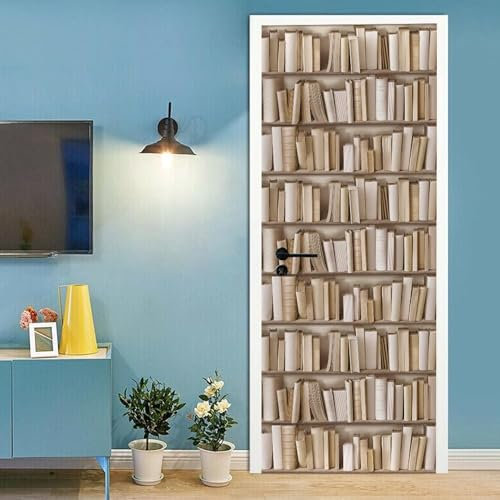 3D Türtapete Selbstklebend Türposter - Bücherregal, Weiße Bücher 95 X 215 Cm - Türaufkleber Fototapete Abziehen Und Aufkleben Türfolie Poster Tapete - Kinderzimmer Wohnzimmer Küche Schlafzimme 0
